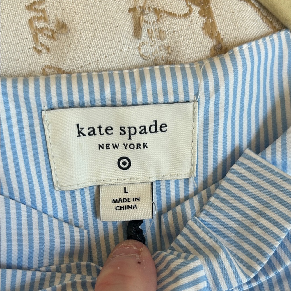 NWT Kate Spade x Target Stripe Puff Short Sleeve Bow Blouse Size Large L Blue - Picture 5 of 8